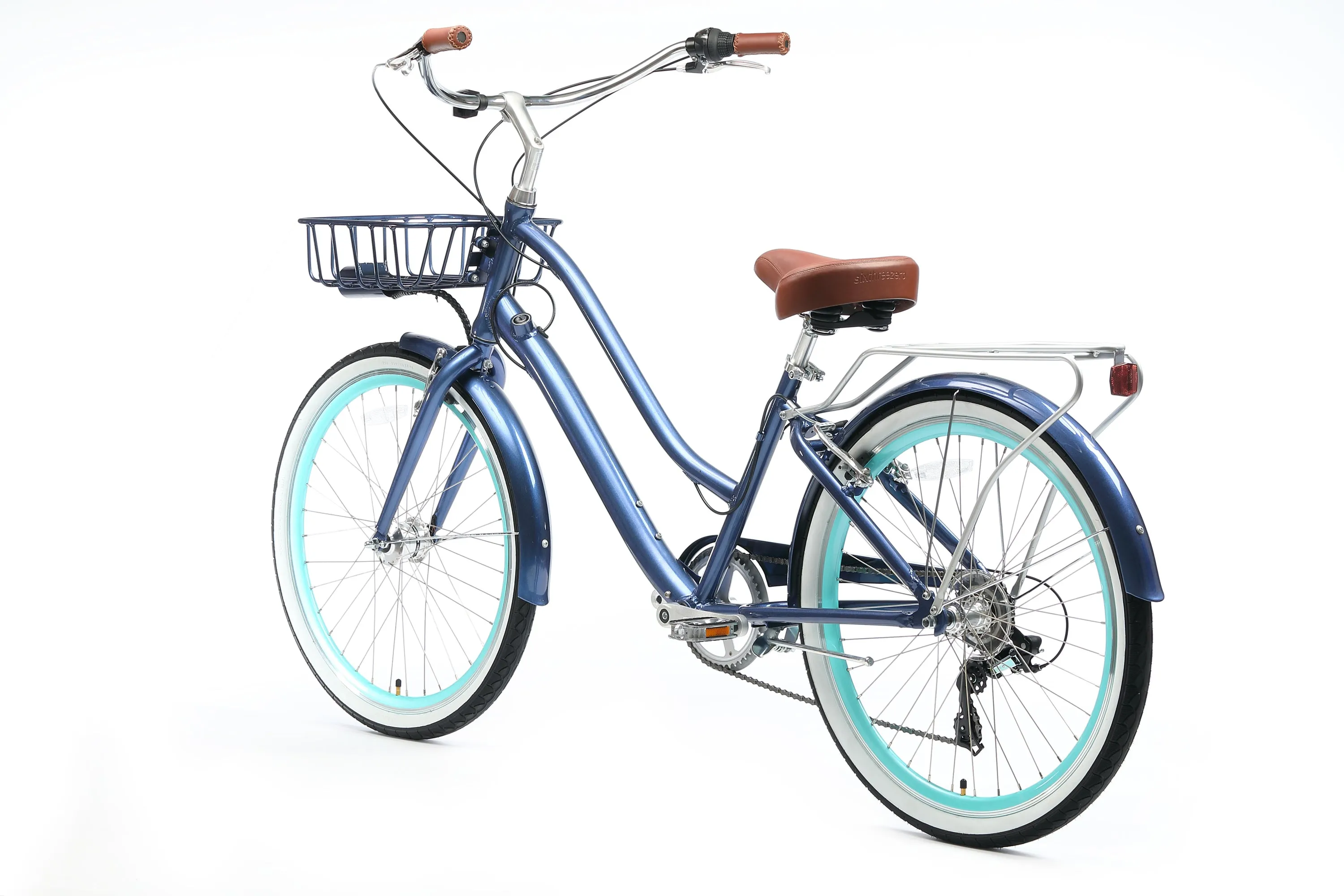 sixthreezero EVRYjourney Deluxe Women's 26" 7-Speed Touring Hybrid Bicycle w/ Integrated Lock, Basket, Light