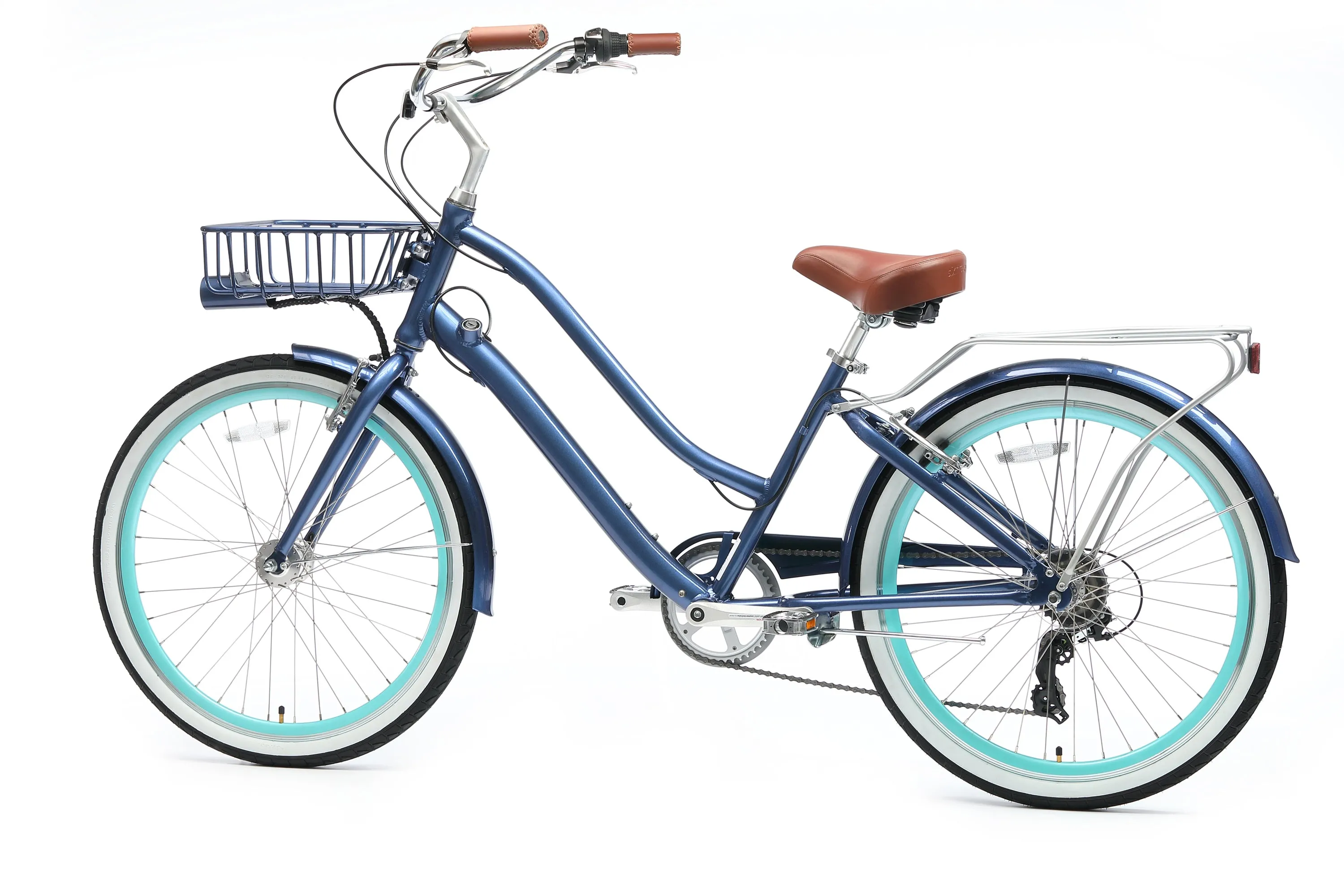 sixthreezero EVRYjourney Deluxe Women's 26" 7-Speed Touring Hybrid Bicycle w/ Integrated Lock, Basket, Light