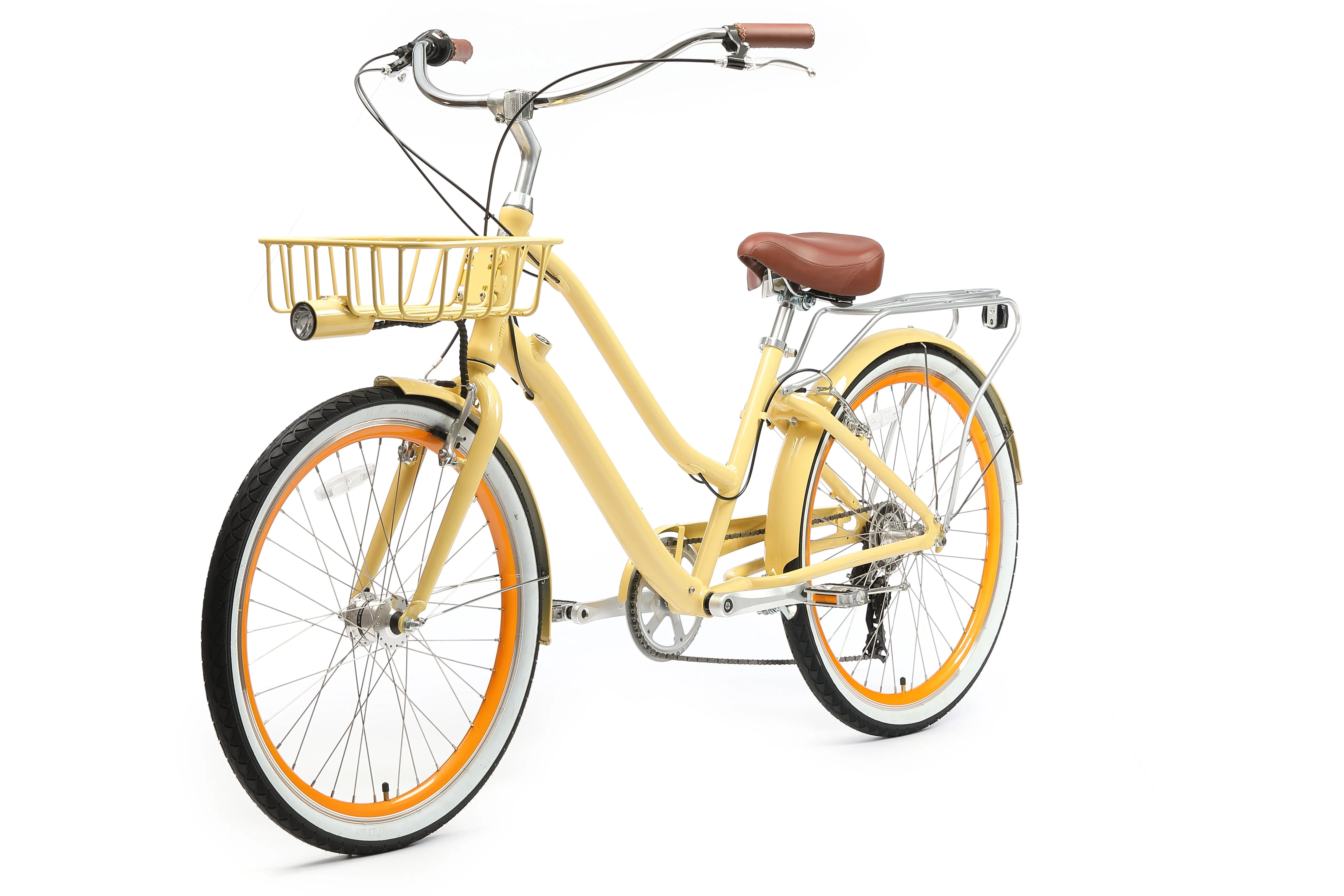 sixthreezero EVRYjourney Deluxe Women's 26" 7-Speed Touring Hybrid Bicycle w/ Integrated Lock, Basket, Light