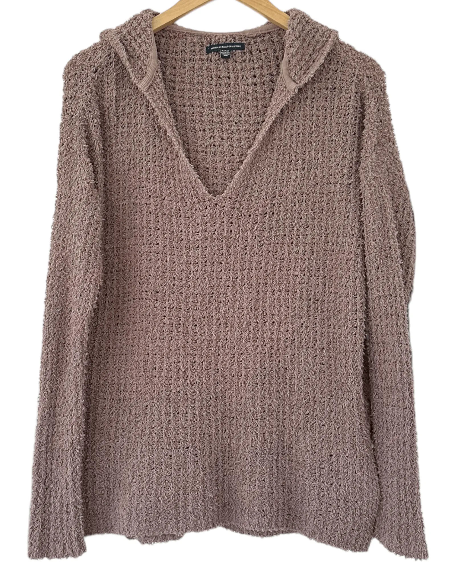 Soft Summer Dusky Taupe Oversized Open-Knit Hooded Sweater