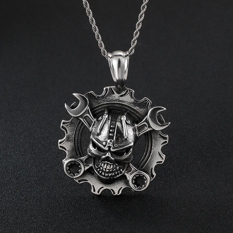 Titanium Steel Mechanical Skull Pendant with Bold Personality for Men