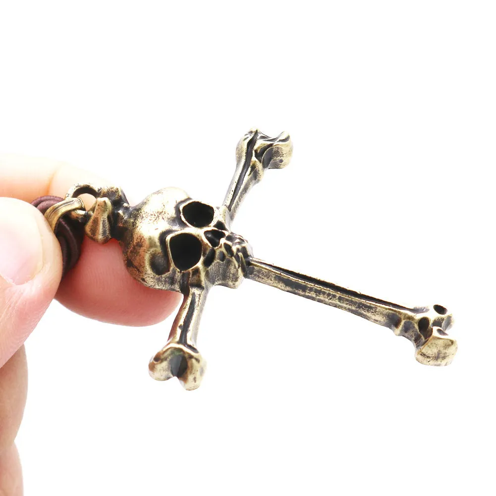 Viking Skull Metal Necklace with Cross Pendant - Men's European & American Style