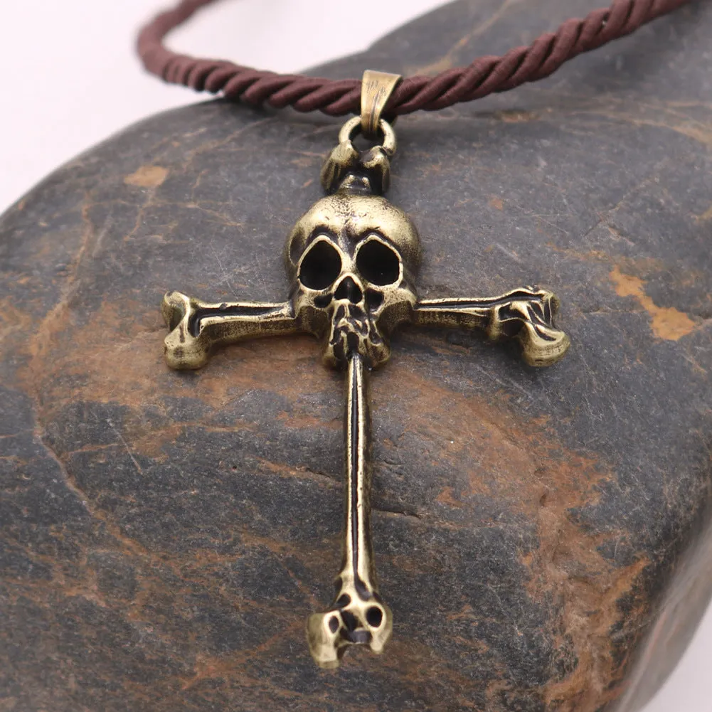 Viking Skull Metal Necklace with Cross Pendant - Men's European & American Style